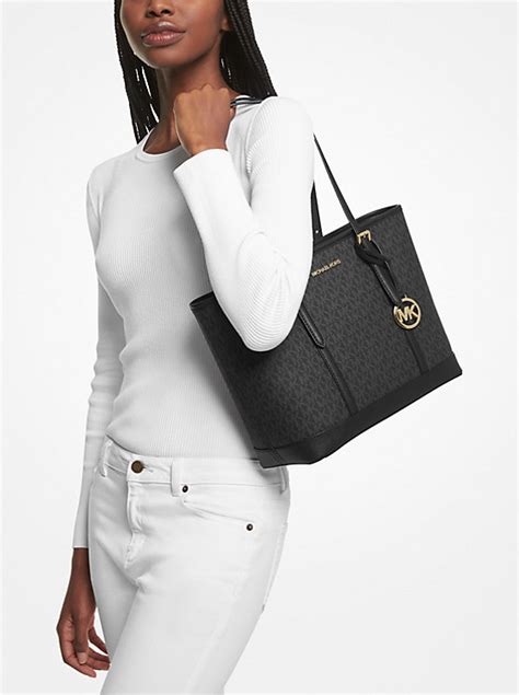 michael kors jet set mk logo top zip tote|Michael Kors carryall.